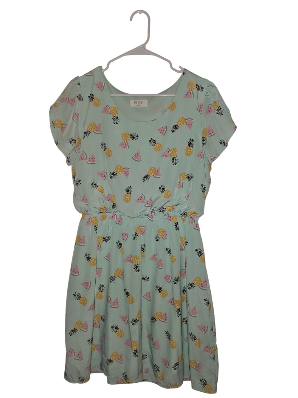 Peach Love California Mint Green Pineapple & Watermelon Print Dress